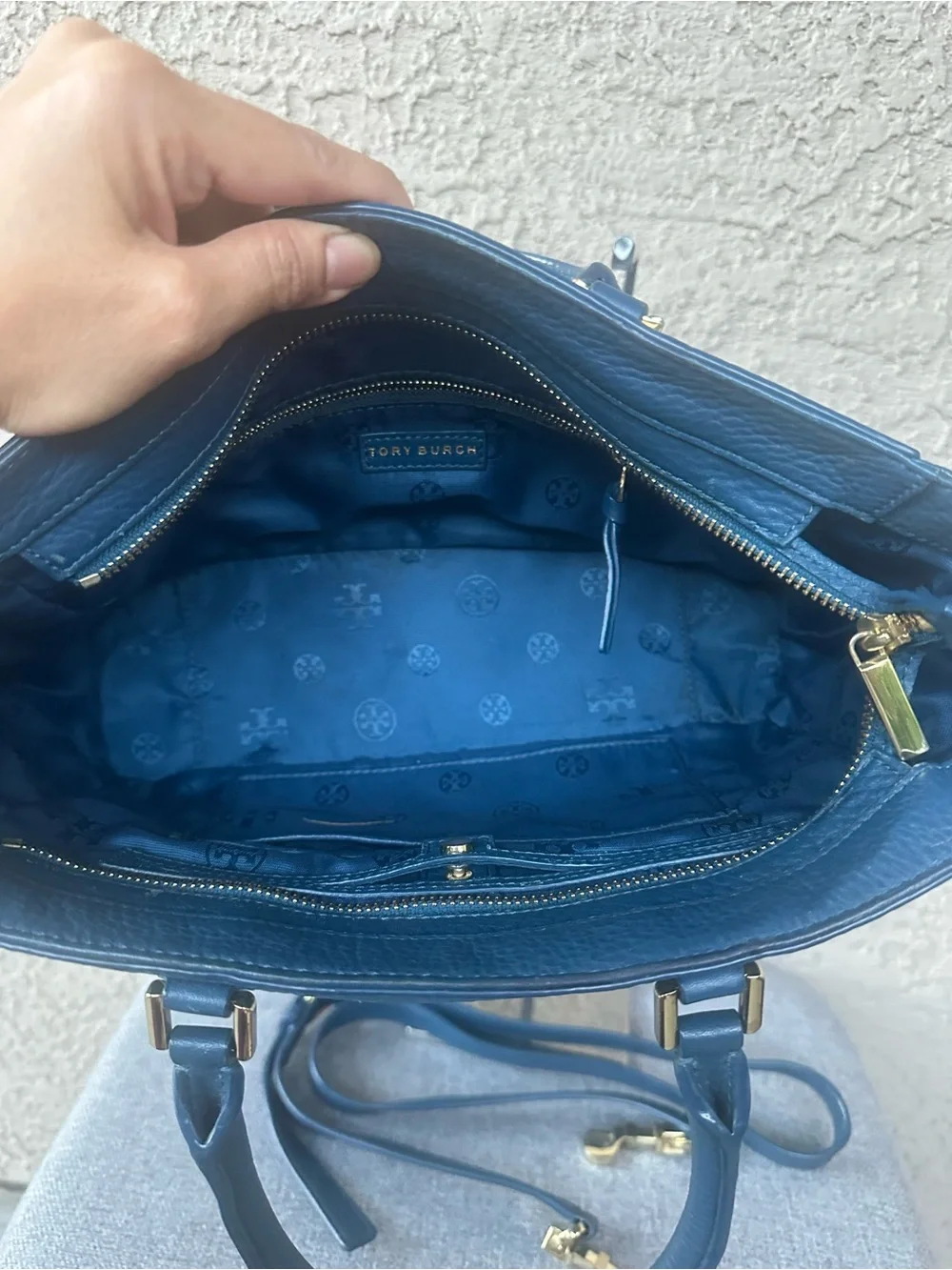 TORY BURCH Blue Leather Satchel with Removable Strap